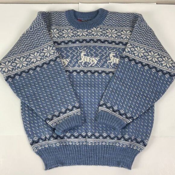 Norlender Women's Wool Blue Reindeer Snowflake Sweater US sz 12 - Euro size 40 - Picture 12 of 13